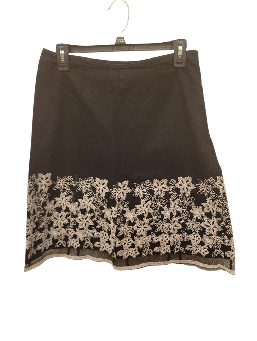 Embellished White House Black Market Black A-Line Skirt, Cream Floral Lace Hem